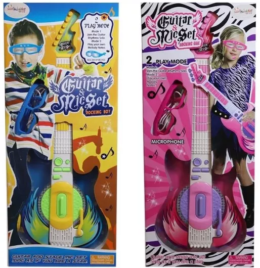 Μουσικό Παιχνίδι Κιθάρα Ροκ με Μικρόφωνο & Γυαλιά για 4+ Ετών Τυχαία Επιλογή Χρώματος