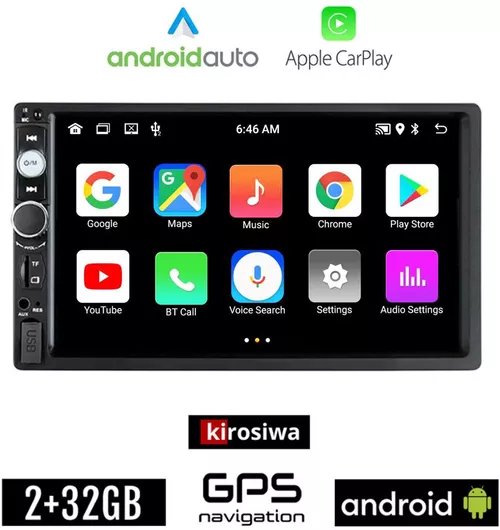 Ηχοσύστημα Αυτοκινήτου Kirosiwa Universal Bluetooth/USB/GPS/WI-FI/Apple CarPlay/Android Auto/Camera Οπισθοπορείας με Οθόνη Αφής 7"