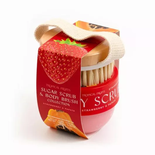 Scrub Σώματος The Somerset Toiletry Body Σετ με Βούρτσα Strawberry & Papaya 150gr