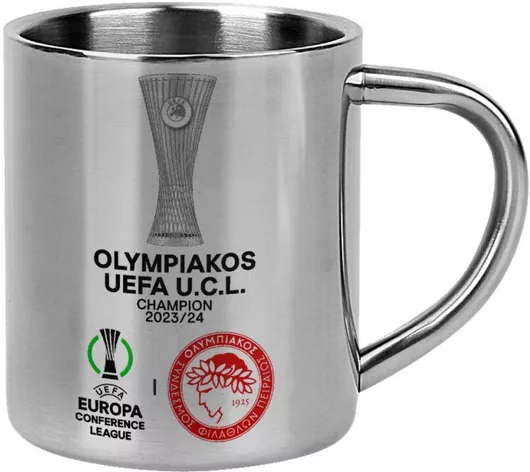 Κούπα Olympiacos UEFA Europa Conference League Champion 2023/24 Ανοξείδωτη Διπλού Τοιχώματος 300ml Ασημί