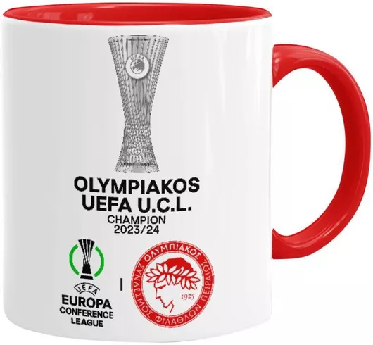 Κούπα Olympiacos UEFA Europa Conference League Champion 2023/24 Κεραμική 330ml Λευκό/Κόκκινο