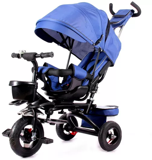 Παιδικό Τρίκυκλο Ποδήλατο Homeone Πτυσσόμενο με Αποθηκευτικό Χώρο, Χειρολαβή Γονέα & Σκίαστρο για 12+ Μηνών Μπλε