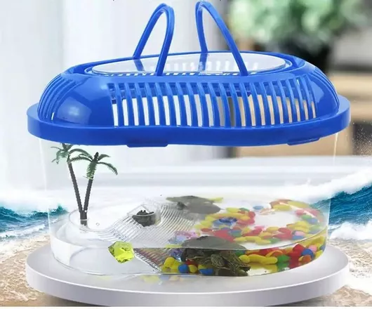 Ενυδρείο Χελώνας Φασόλι S με Καπάκι & Χερούλι Μεταφοράς 20x15x13cm Μπλε