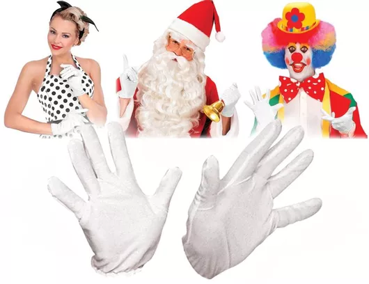 Αποκριάτικο Αξεσουάρ Τσα-Φαλ Γάντια Υφασμάτινα Κοντά Λευκό23cm