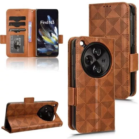 Θήκη Κινητού Wallet με Σταντ & Σχέδιο Symmetrical Triangle για OnePlus Open/Oppo Find N3 Δερματίνη Καφέ