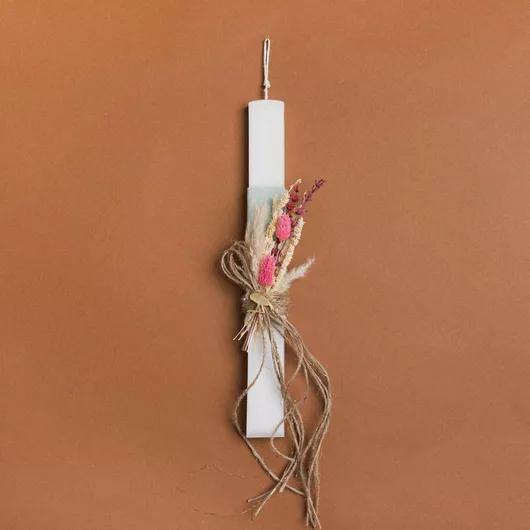 Πασχαλινή Λαμπάδα Beauty Home με Στολίδι Αποξηραμένα με Plexi Glass Flamingo Πλακέ για Κορίτσια 33cm Λευκό