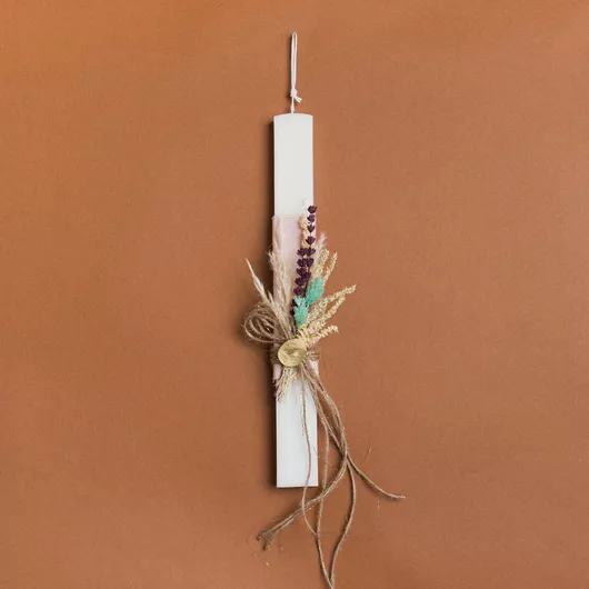 Πασχαλινή Λαμπάδα Beauty Home με Στολίδι Αποξηραμένα με Plexi Glass Ανανάς Πλακέ για Αγόρια 33cm Λευκό