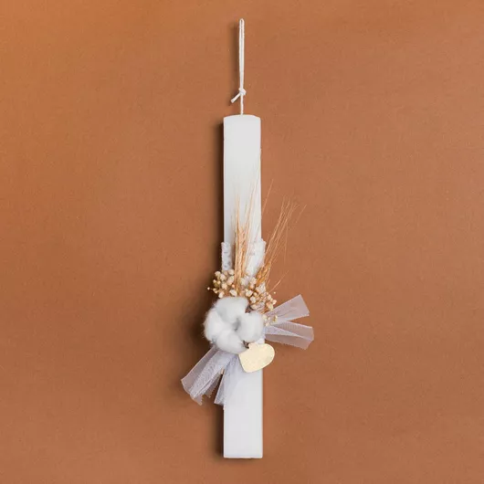 Πασχαλινή Λαμπάδα Beauty Home Βαμβάκι & Καρδιά Πλακέ Λευκό