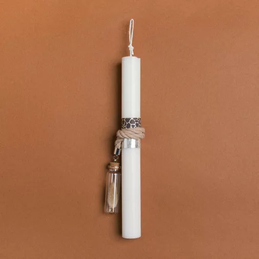 Πασχαλινή Λαμπάδα Beauty Home Γυάλινο Μπουκαλάκι με Αποξηραμένο Μόκα Στρογγυλό Λευκό