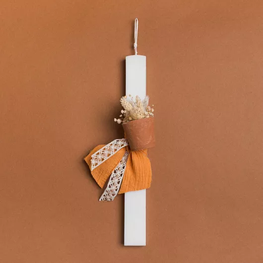 Πασχαλινή Λαμπάδα Beauty Home Κασπώ με Αποξηραμένα Μουσταρδί Πλακέ Λευκό