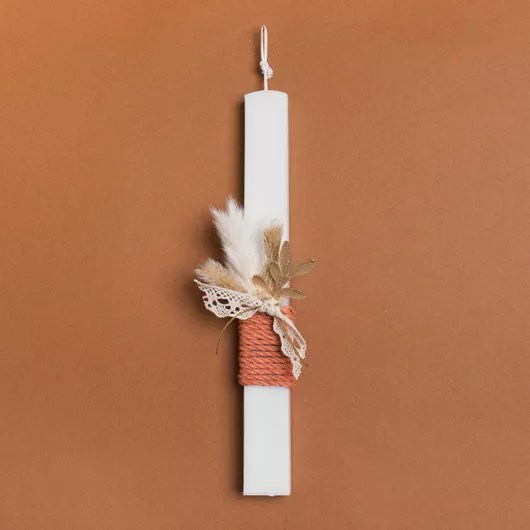 Πασχαλινή Λαμπάδα Beauty Home Κλαδί με Αποξηραμένα Τερακότα Πλακέ Λευκό