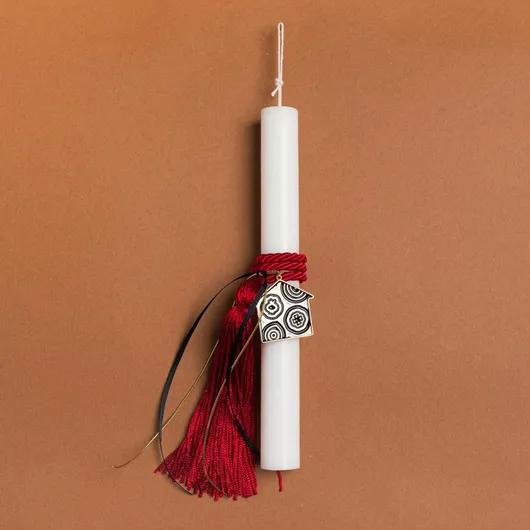 Πασχαλινή Λαμπάδα Beauty Home Κόκκινο Φούντα & Σπίτι Σμάλτο Στρογγυλό Λευκό