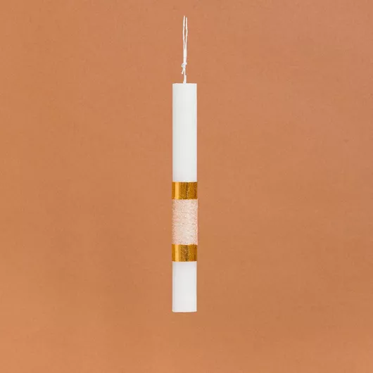 Πασχαλινή Λαμπάδα Beauty Home Κορδέλλα Χρυσό Μπεζ Στρογγυλό Λευκό