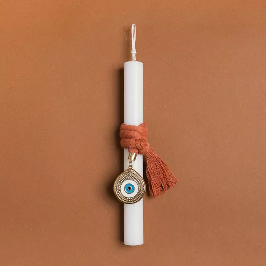 Πασχαλινή Λαμπάδα Beauty Home Μάτι Σμάλτο Τερακότα Στρογγυλό Λευκό