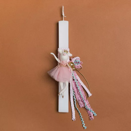 Πασχαλινή Λαμπάδα Beauty Home Μπαλαρίνα Ποντίκι Πλακέ Λευκό