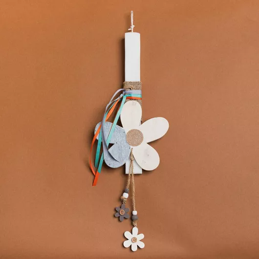 Πασχαλινή Λαμπάδα Beauty Home Ξύλινη Μαργαρίτα Εκρού Πλακέ Λευκό