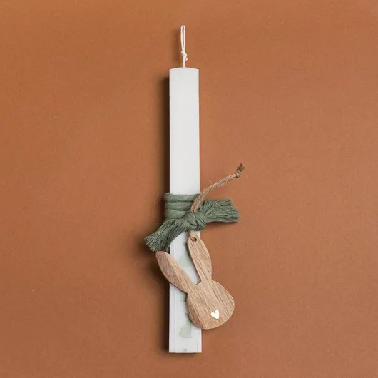 Πασχαλινή Λαμπάδα Beauty Home Ξύλινο Λαγός Λαδί Πλακέ Λευκό