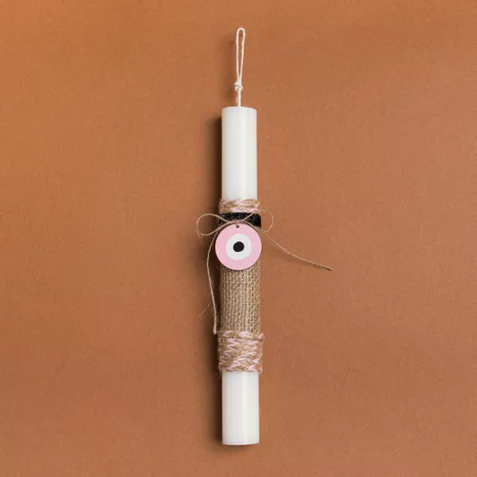 Πασχαλινή Λαμπάδα Beauty Home Ξύλινο Μάτι Ροζ Στρογγυλό Λευκό