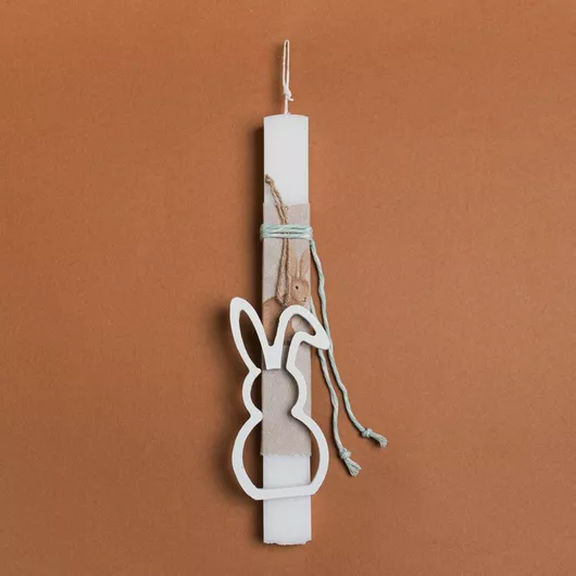 Πασχαλινή Λαμπάδα Beauty Home Ξύλινο Περίγραμμα Λαγός Λευκό Πλακέ Λευκό