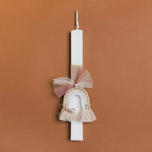 Πασχαλινή Λαμπάδα Beauty Home Ουράνιο Τόξο με Τούλινη Κορδέλα Πλακέ Λευκό