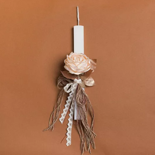 Πασχαλινή Λαμπάδα Beauty Home Τριαντάφυλλο Εκρού Πλακέ Λευκό