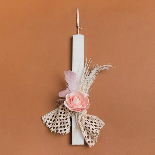 Πασχαλινή Λαμπάδα Beauty Home Τριντάφυλλο & Φτερά Ροζ Πλακέ Λευκό
