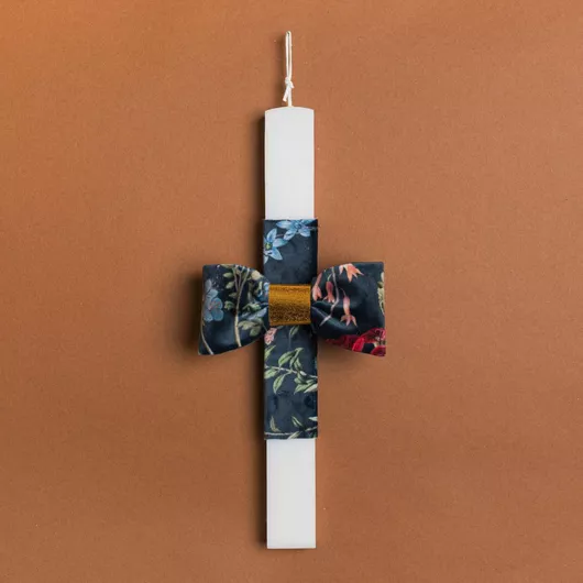 Πασχαλινή Λαμπάδα Beauty Home Φιόγκος Βελούδο Μπλε Πλακέ Λευκό