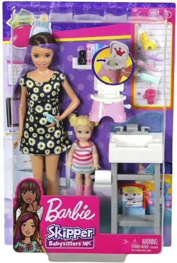Barbie Σετ Mattel Σκίπερ Μπείμπισίτερ στο Μπάνιο με το Μωρό για 3+ Ετών