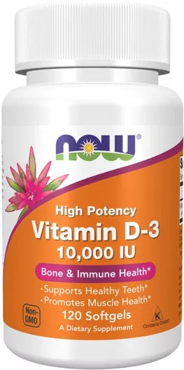 Now Foods Vitamin D-3 Βιταμίνη για Ανοσοποιητικό 10000iu 120 Μαλακές Κάψουλες