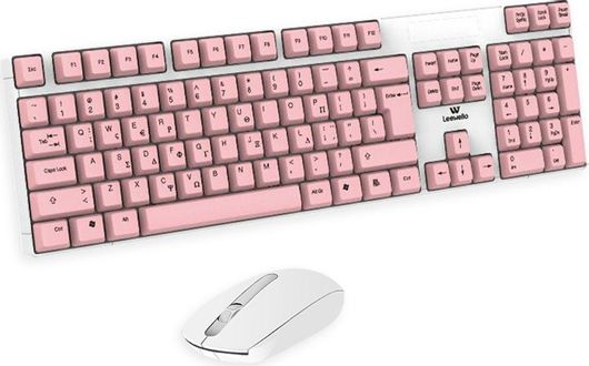 Σετ Πληκτρολόγιο & Ποντίκι Leewello YPX-035 Ασύρματο Ελληνικό Ροζ