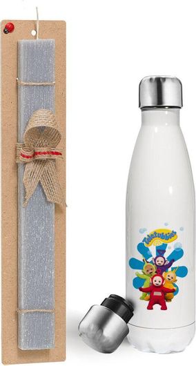 Πασχαλινή Λαμπάδα Koupakoupa Teletubbies 30cm Αρωματική Πλακέ με Παγούρι 500ml Γκρι