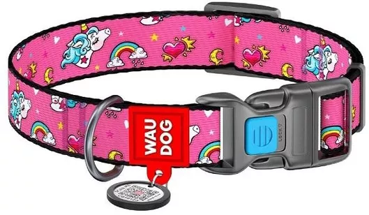 Κολάρο Σκύλου Waudog Unicorn 15mmx23-35cm με Smartid Ροζ