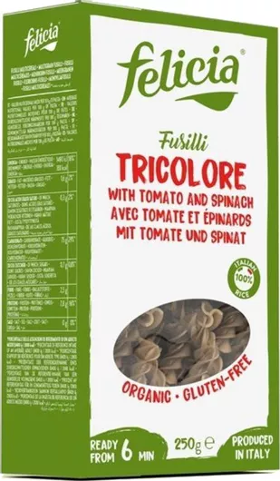 Μακαρόνια Βίδες Felicia Βιολογικά Τρικολόρε χωρίς Γλουτένη 250gr
