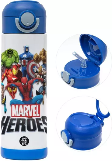 Σχολικό Παγούρι Marvel Heroes Θερμός Ανοξείδωτο με Καλαμάκι Ασφαλείας 500ml Μπλε