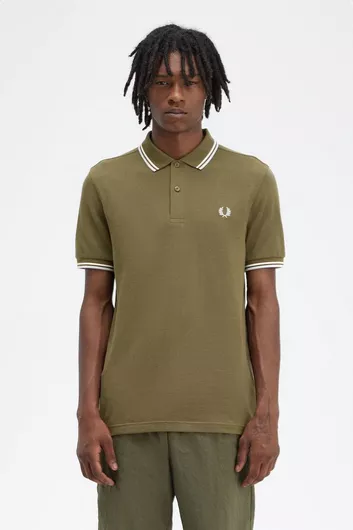 Fred Perry Polo Shirt in Uniform Green, Snow White, Light Ice