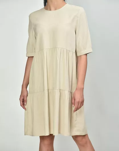 Only Midi Καλοκαιρινό All Day Φόρεμα Κοντομάνικο Μπεζ