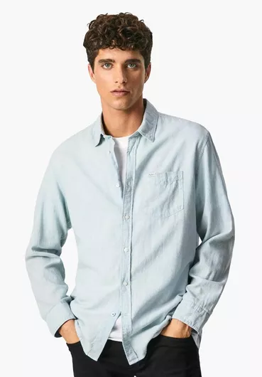 Pepe Jeans Μακρυμάνικo Λινό Πουκάμισο σε Κανονική Γραμμή Dazed Blue