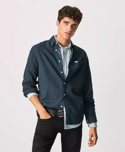 Pepe Jeans Μακρυμάνικo Λινό Πουκάμισο σε Κανονική Γραμμή Dulwich