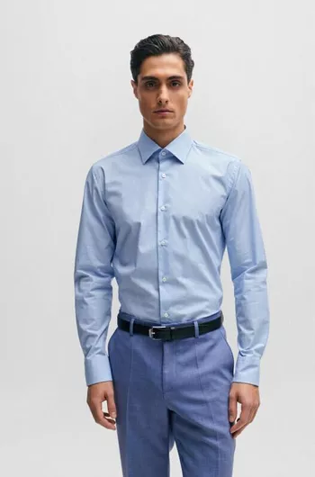 Hugo Boss Μακρυμάνικo Πουκάμισο σε Στενή Γραμμή Σιελ