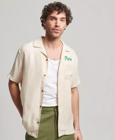 Superdry Κοντομάνικο Πουκάμισο σε Φαρδιά Γραμμή Μπεζ