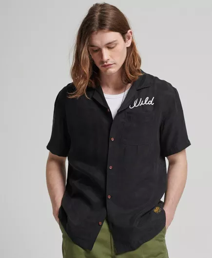Superdry Vintage Κοντομάνικο Πουκάμισο σε Φαρδιά Γραμμή Μαύρο