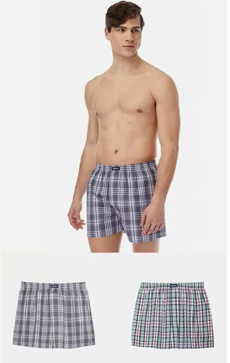 Minerva Ανδρικά Μποξεράκια Green / Grey Καρό 2Pack