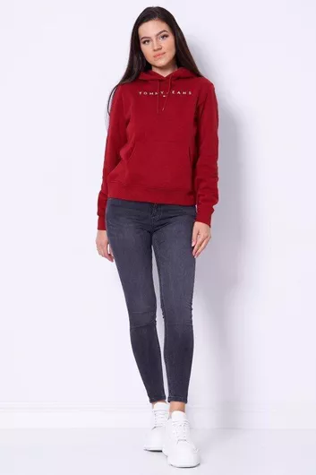 Tommy Hilfiger Linear Γυναικείο Φούτερ με Κουκούλα Deep Rouge (μπορντό)