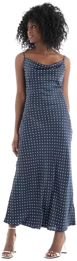 Guess Akilina Καλοκαιρινό Midi Βραδινό Φόρεμα Ντραπέ Μπλε