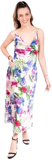 Guess Akilina Καλοκαιρινό Midi Φόρεμα Ντραπέ Λευκό