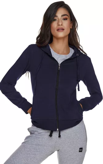 Bodymove Γυναικεία Φούτερ Ζακέτα με Κουκούλα Navy Μπλε