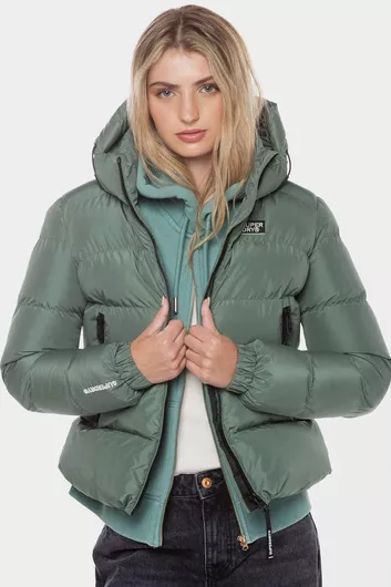 Superdry Γυναικείο Κοντό Πράσινο Puffer Μπουφάν Χειμώνας