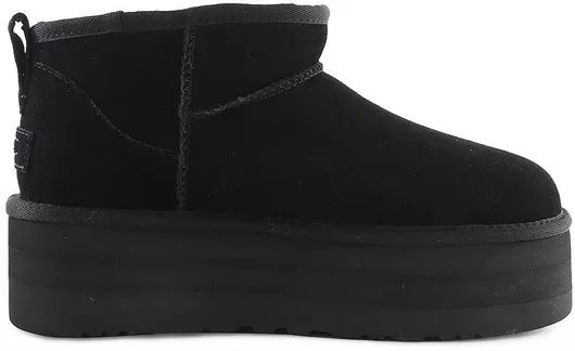 Ugg Australia Ultra Classic Mini Platform Suede Γυναικεία Μποτάκια με Πλατφόρμα & Γούνα Μαύρο