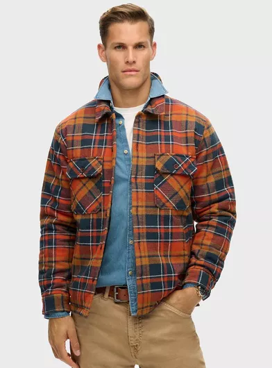Superdry Surplus Overshirt Μακρυμάνικo Πουκάμισο σε Κανονική Γραμμή Καρό navy