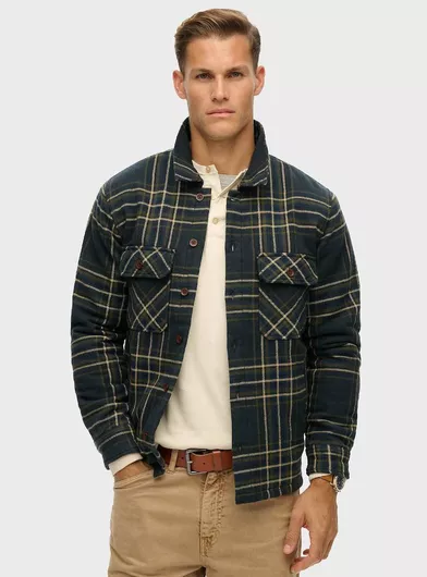 Superdry Surplus Overshirt Μακρυμάνικo Βαμβακερό Πουκάμισο σε Κανονική Γραμμή Καρό Blue